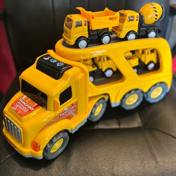 Other - Kids Yellow Toy Car Carrier with Mini Construction Trucks